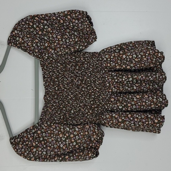 Milkmaid Blouse Smocked Square Front Cottage Core Coquette Dark Florals Womens S - Picture 7 of 10